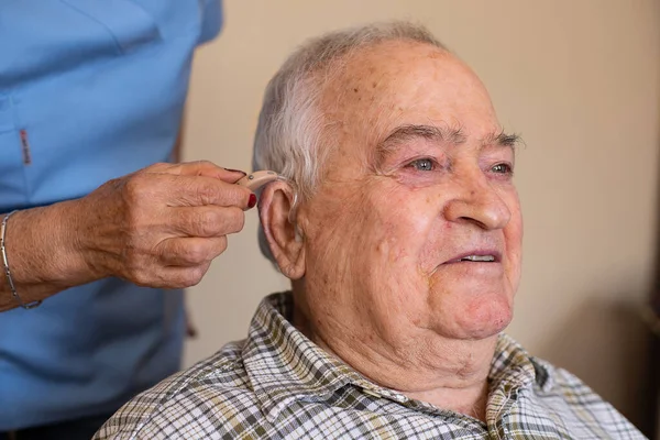 Medical Ear Exam Doctor Health Care Concept Home Hearing Aid — Stock Photo, Image