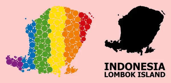 Tęczowa mapa mozaiki wyspy Lombok dla LGBT — Wektor stockowy