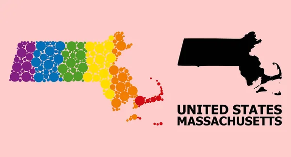 Rainbow Collage Map of Massachusetts State for LGBT — стоковий вектор