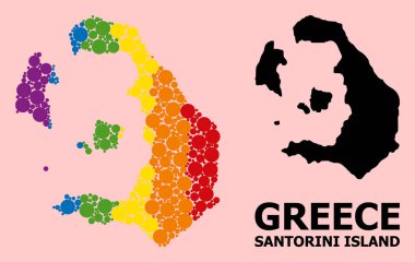 LGBT için Santorini Adası Gökkuşağı Kolaj Haritası