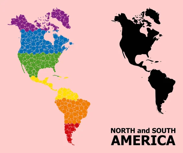 Mapa de Collage de Espectro de América del Sur y del Norte para LGBT — Vector de stock