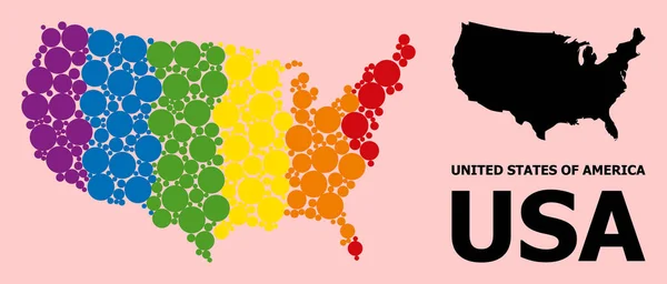 Rainbow Collage Mappa di Stati Uniti d'America per LGBT — Vettoriale Stock