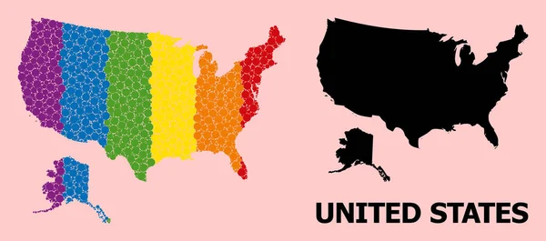 Rainbow Mosaic Map von USA und Alaska für LGBT — Stockvektor