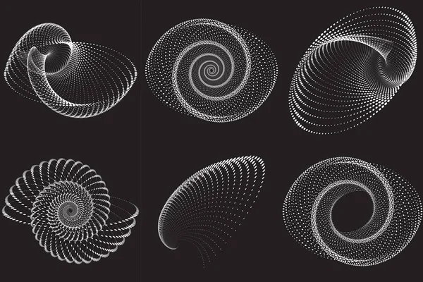 Prickig Halftone vektor spiralmönster eller textur set — Stock vektor