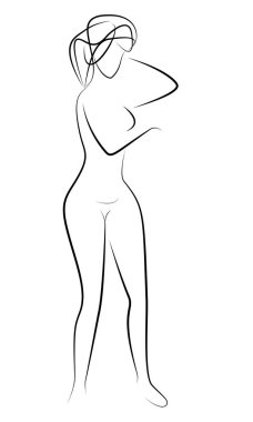 Duşta duran güzel bir kadının siyah çizgisi.