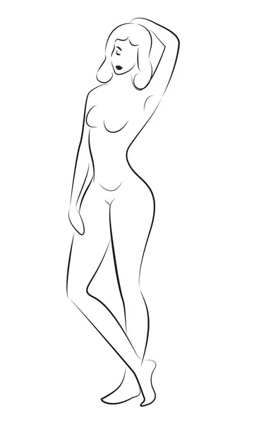 Contour noir de debout belle femme dans la douche — Image vectorielle