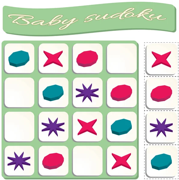 Sudoku voor kids met kleurrijke geometrische figuren. Spel voor presch — Stockvector