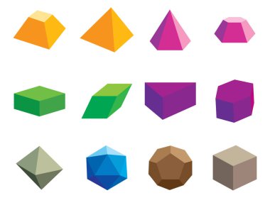 Hacim geometrik renkli şekiller kümesi, çokyüzlü