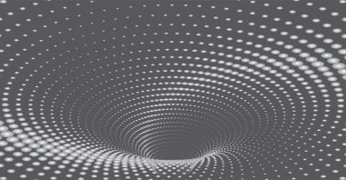 Noktalı Yarım Tonlu Vektör Döner Deseni ya da Doku. Gri Çemberli Nokta Arkaplanı