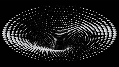 Noktalı Yarım Tonlu Vektör Döner Deseni ya da Doku. Gri Çemberli Nokta Arkaplanı