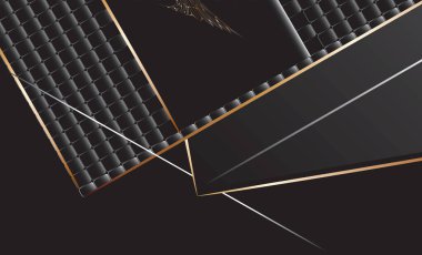 Deri kaplamalı, altın kaplamalı siyah çanta. Soyut vektör resmi.