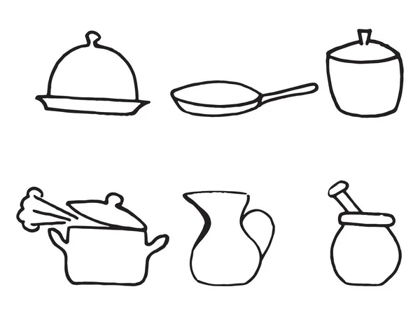 Conjunto Accesorios Cocina Estilo Doodle Aislados Sobre Fondo Blanco — Vector de stock