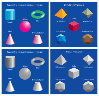 Set of volumetric geometrical colored shapes. Volumetric geometric shapes of rotation. Vector illustration clipart
