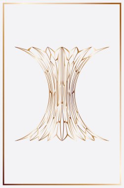 Altın dikdörtgen çerçeve ve açık gri arka planda dekoratif desen. Vektör illüstrasyonu