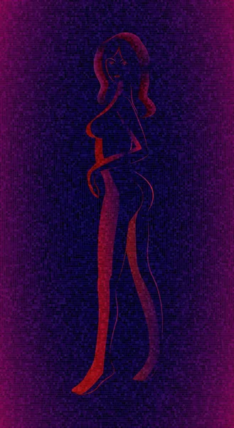 Silhouette Rouge Belle Femme Illustration Dessin Main Couleur Grange Fond — Image vectorielle