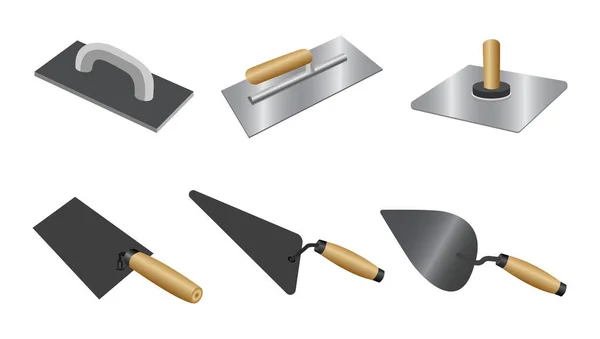 Установите Шпатлевочный Нож Деревянными Ручками Изометрический Набор Векторных Иконок Шпаклевочного — стоковый вектор