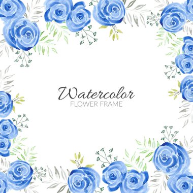 Güzel mavi suluboya gül çerçevesi