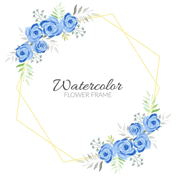 Cadre Rustique Floral Bleu Aquarelle Peinte Main — Image vectorielle