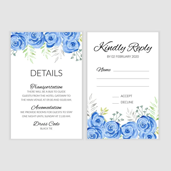 Hochzeitskarte Mit Handgemaltem Aquarell Blaue Rose — Stockvektor