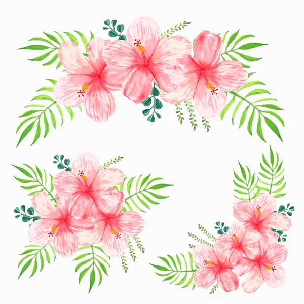 Colección Ramo Flores Acuarela Con Hibisco Rosa — Vector de stock