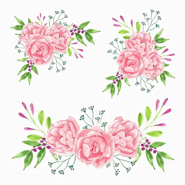 Schöne Aquarell Rosa Pfingstrose Blumenstrauß Kollektion — Stockvektor