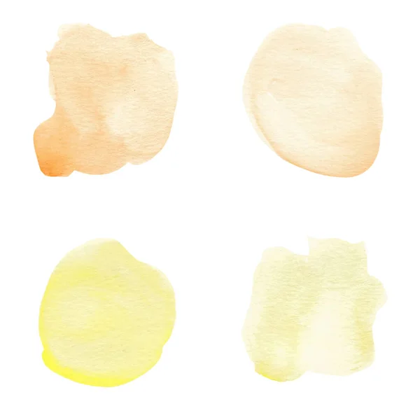 Set Yellow Watercolor Brushstroke Stain — Stock Vector