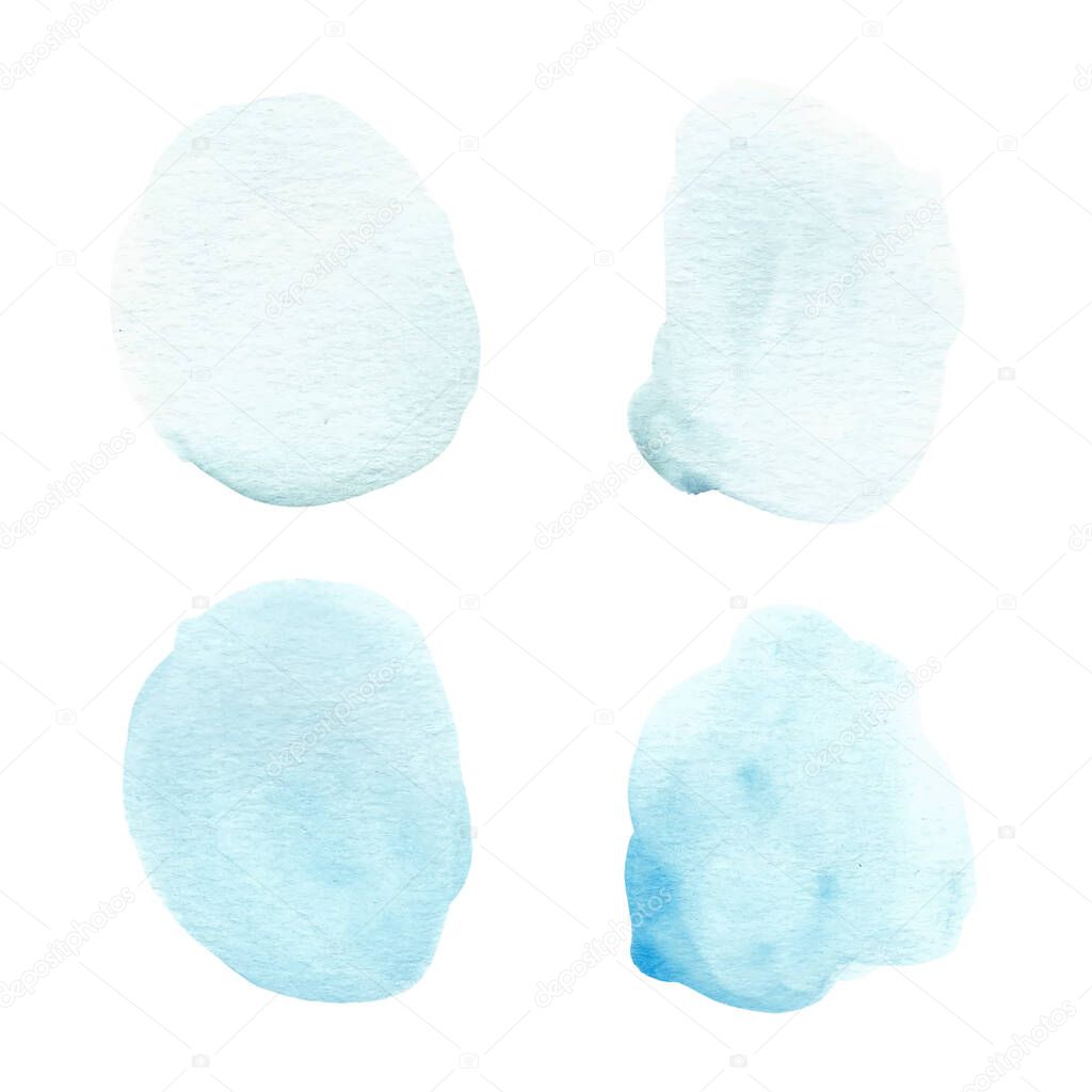 Set of blue brush stain watercolor painted