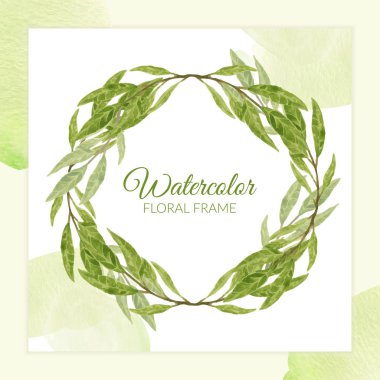 Yeşil yapraklı çelenk çemberi çerçevesi suluboya