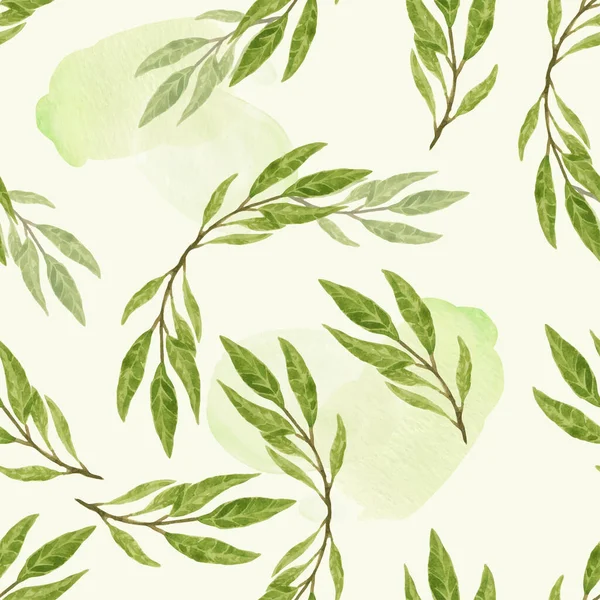 水彩で緑の葉とシームレスなパターン — ストックベクタ