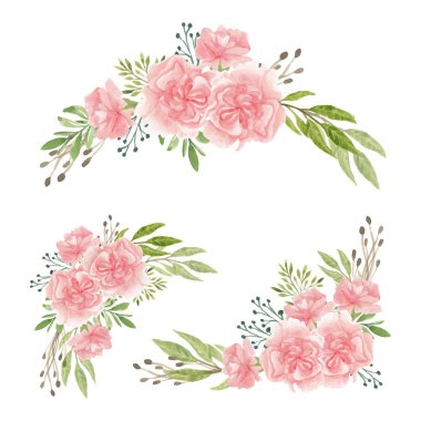 Suluboya elle boyanmış karanfilli çiçek buketi.