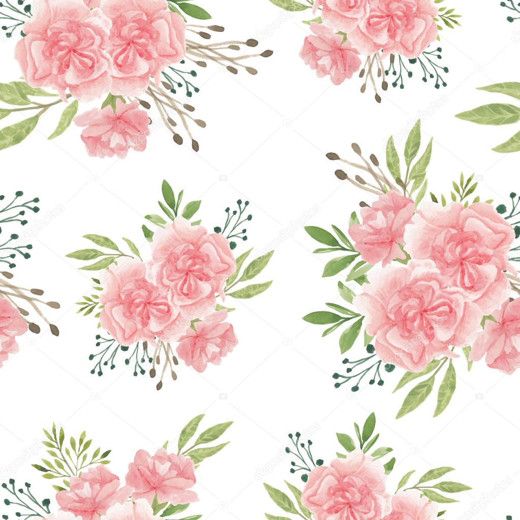 Watercolor seamless pattern with carnation flower bouquet