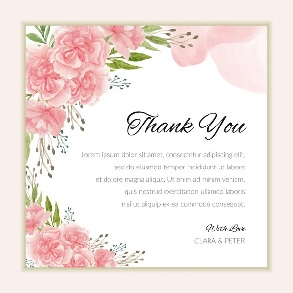 Bridal Thank You Card Template Watercolor Carnation Flower — Stock Vector