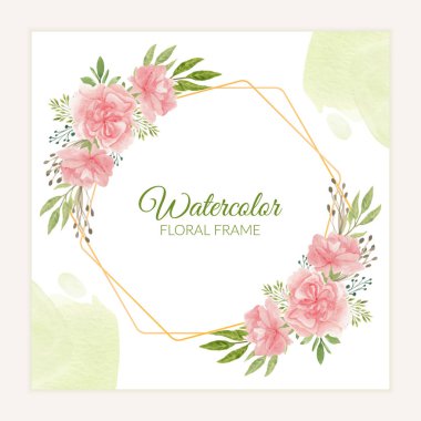Kırsal karanfil çiçek çerçevesi pembe suluboya tarzıyla