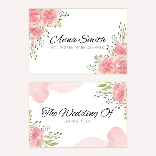 Akvarell Rózsaszín Virágos Esküvő Koszorúslány Kártya Sablon — Stock Vector