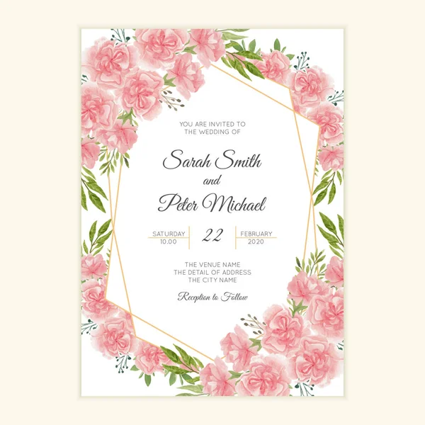 Bröllop Inbjudan Kort Med Akvarell Nejlika Blomma — Stock vektor