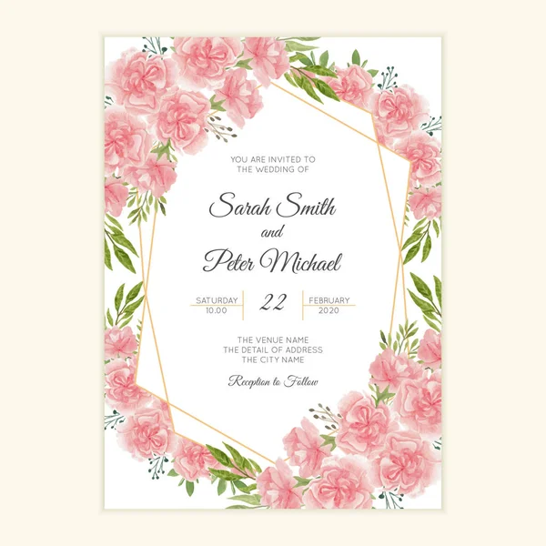 Tarjeta Invitación Boda Con Flor Clavel Acuarela — Vector de stock