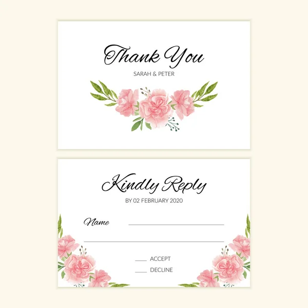 Hochzeit Rsvp Karte Vorlage Mit Aquarell Rosa Blumenstrauß — Stockvektor