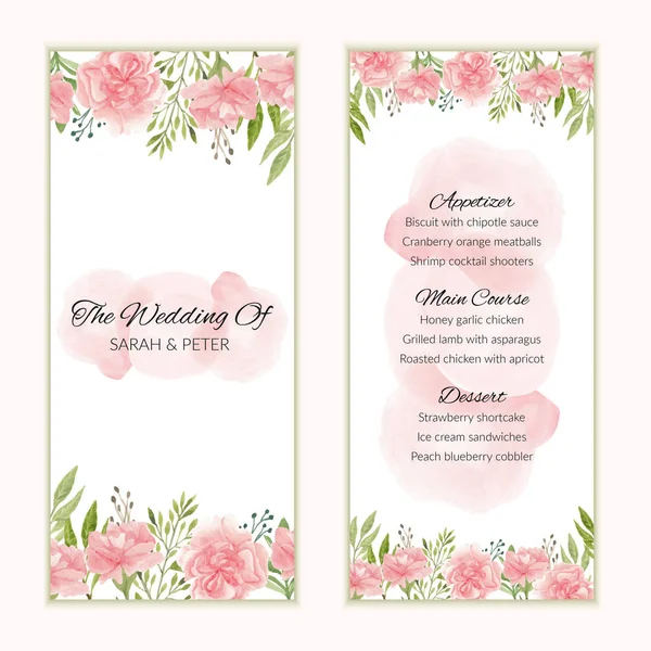 Modèle Carte Menu Mariage Floral Aquarelle — Image vectorielle