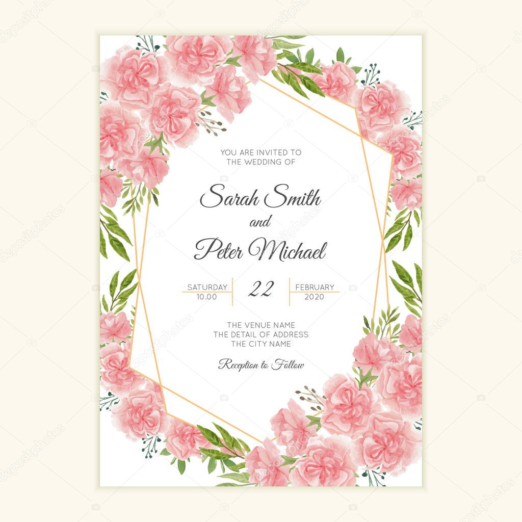 Wedding invitation card with watercolor carnation flower