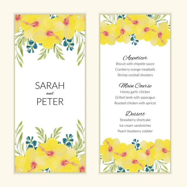 Menu Card Template Watercolor Yellow Flower — Stock Vector