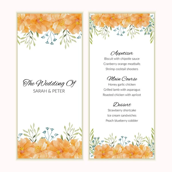 Menu Card Template Watercolor Golden Flower Frame — Stock Vector