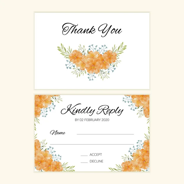 Hochzeit Rsvp Karte Mit Aquarell Ringelblume Blumenstrauß — Stockvektor