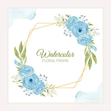 Kırsal suluboya mavi gül çerçeve dekorasyonu