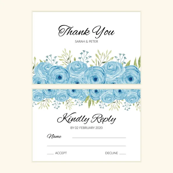 蓝色水彩花装饰婚礼Rsvp卡模板 — 图库矢量图片