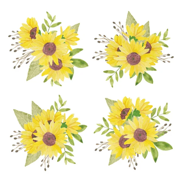 Aquarell Handbemalte Sonnenblumen Arrangement Set — Stockvektor