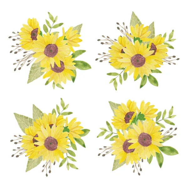 Acuarela Pintada Mano Arreglo Girasol Conjunto — Vector de stock