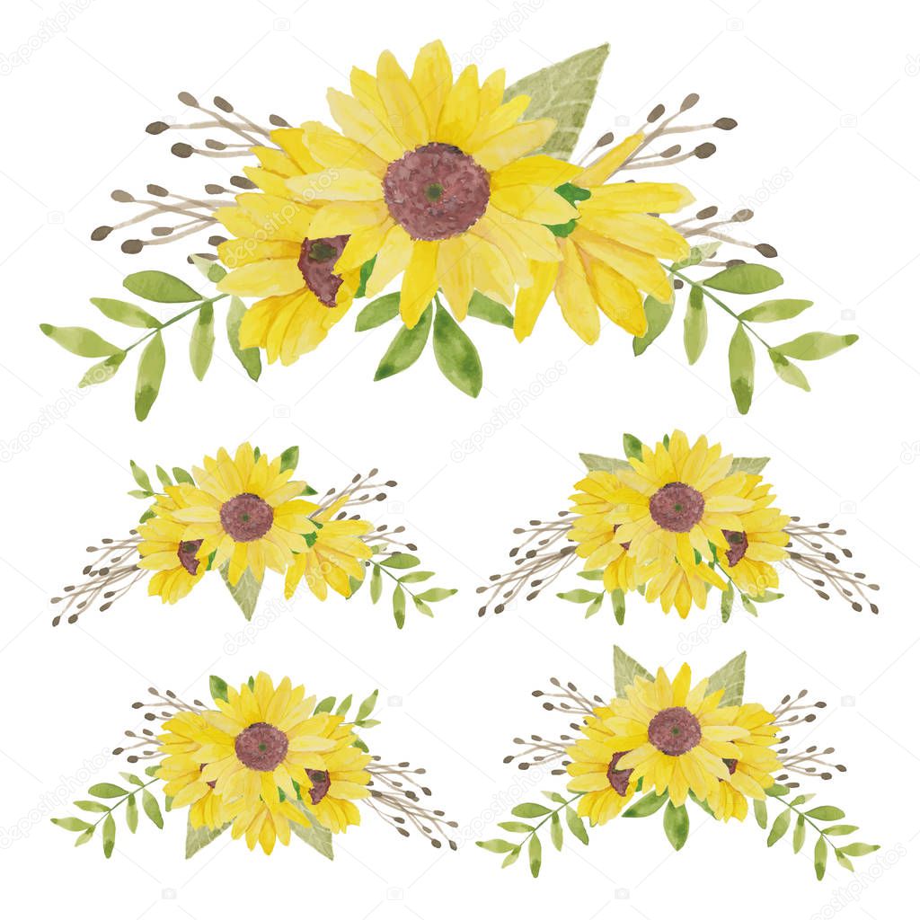 Watercolor hand painted sunflower bouquet collection