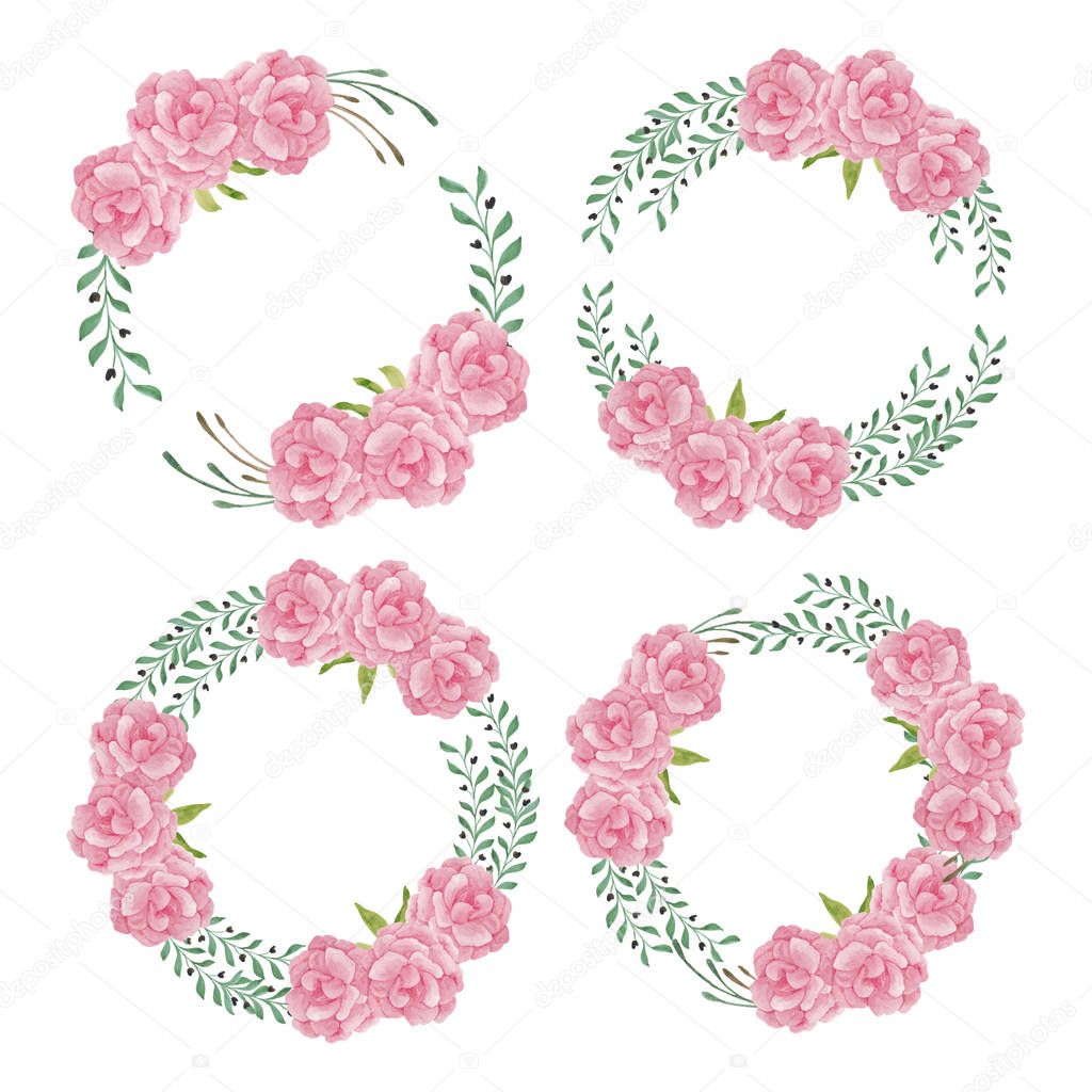 Watercolor peony flower wreath circle frame