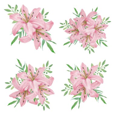 Suluboya pembe zambak buketi çizimi