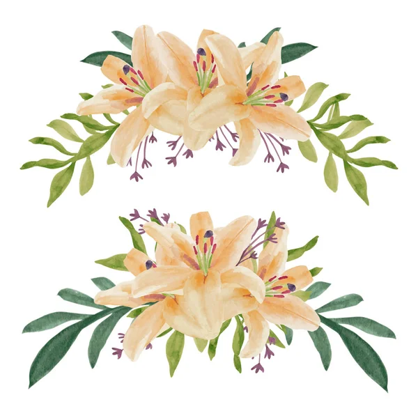 Bouquet Courbe Fleur Lys Aquarelle Peint Main — Image vectorielle